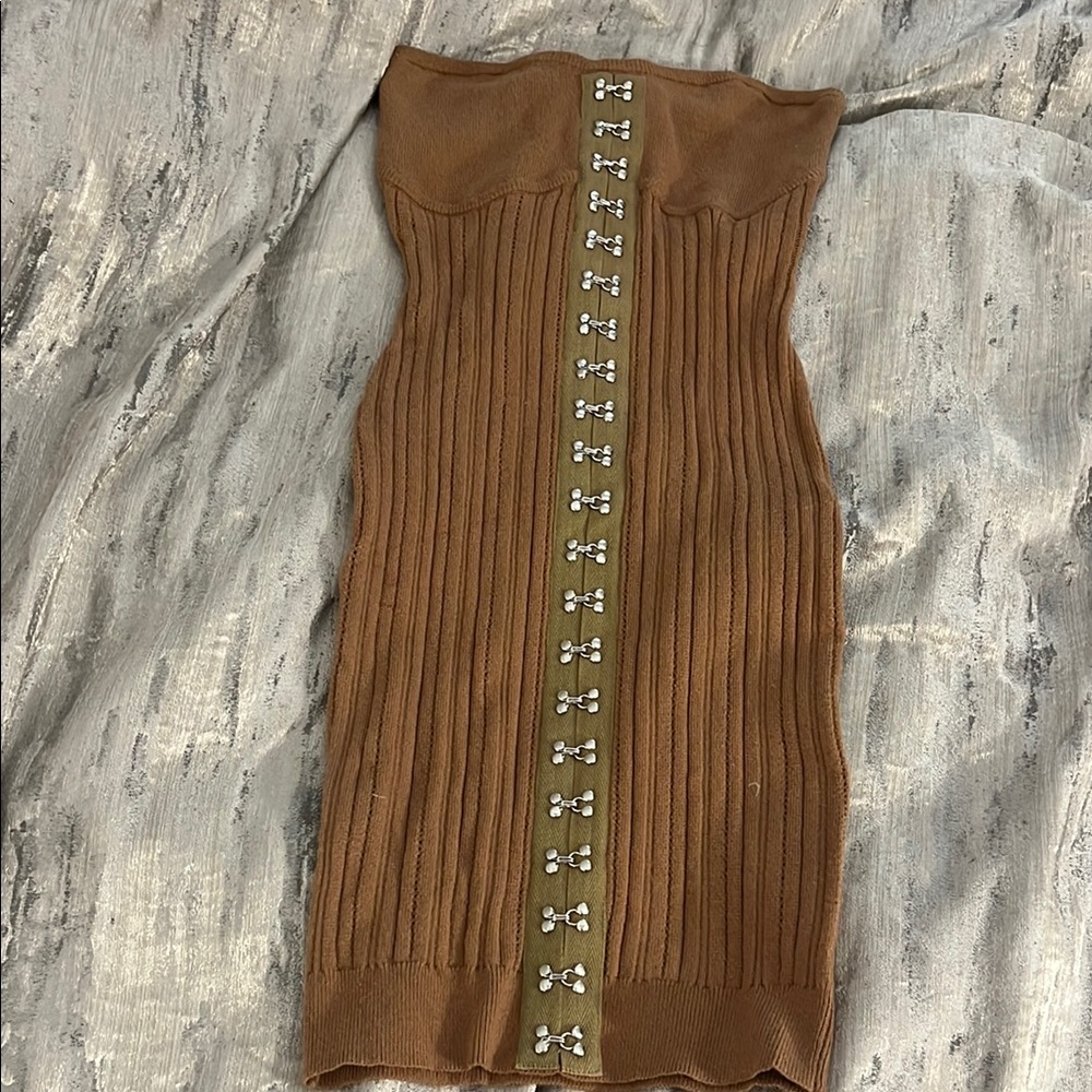LPA Strapless Brown Dress with Silver Accents